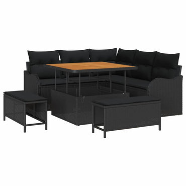 vidaXL Salon de jardin avec coussins 8 pcs Noir Résine tressée