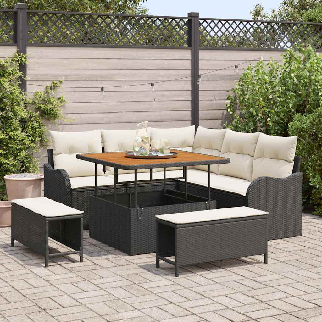 Gartensofa-set mit Kissen 8 pcs Schwarz Poly-Rattan