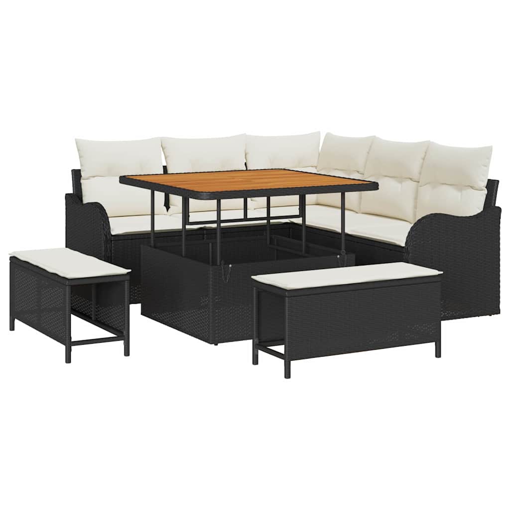 Gartensofa-set mit Kissen 8 pcs Schwarz Poly-Rattan