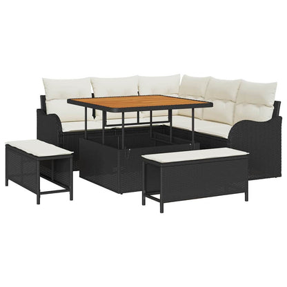 Gartensofa-set mit Kissen 8 pcs Schwarz Poly-Rattan