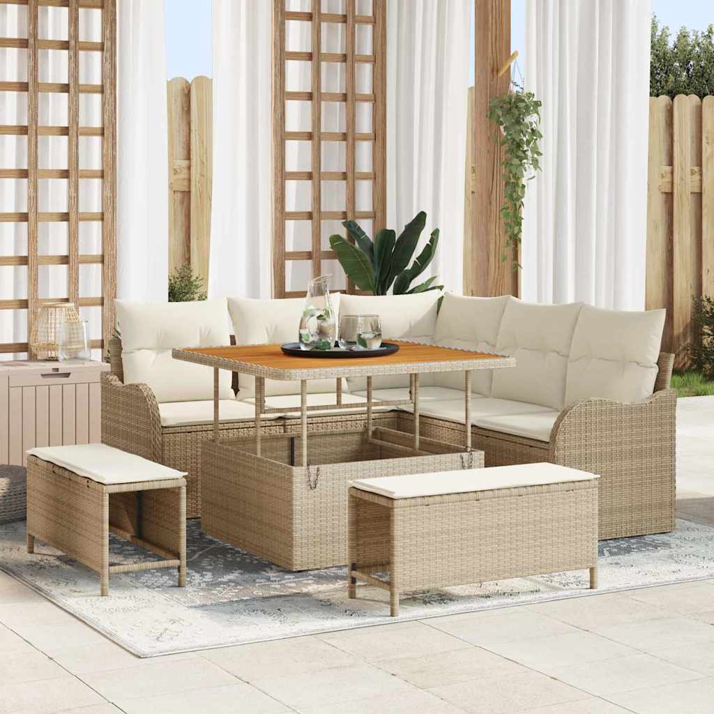 vidaXL Salon de jardin avec coussins 8 pcs Beige Résine tressée