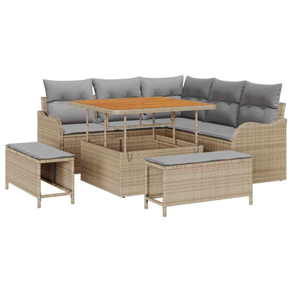 Gartensofa-set mit Kissen 8 pcs Beige Poly-Rattan