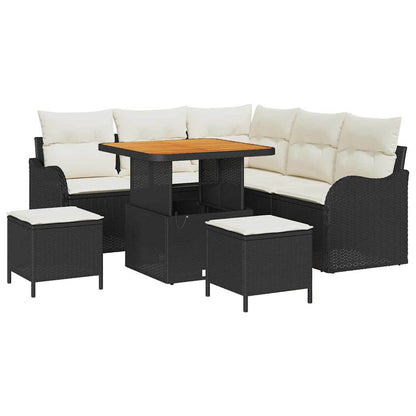 Gartensofa-set mit Kissen 8 pcs Schwarz Poly-Rattan