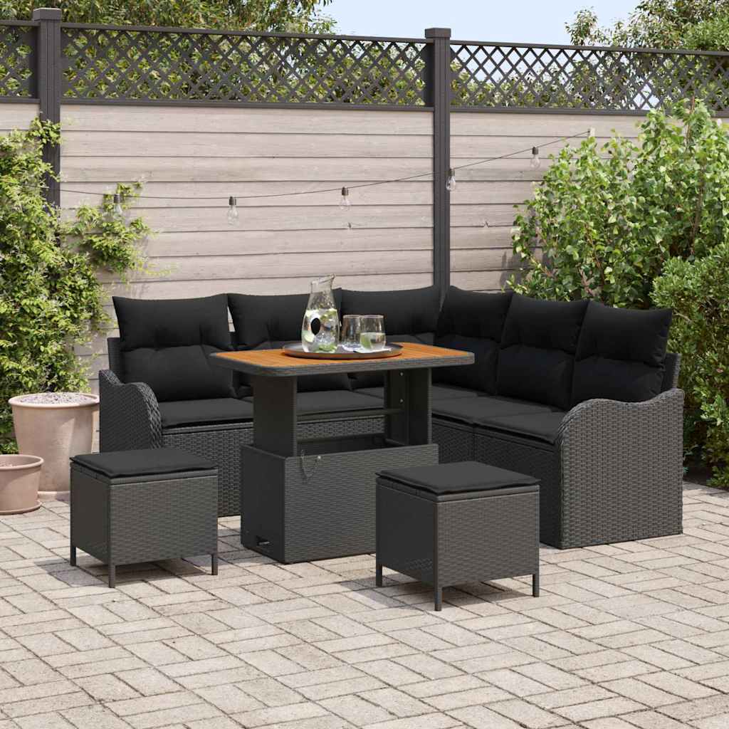 vidaXL Salon de jardin avec coussins 8 pcs Noir Résine tressée