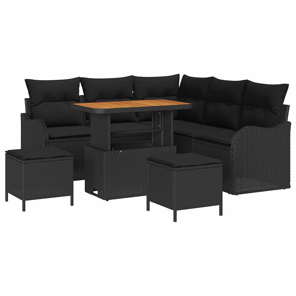 vidaXL Salon de jardin avec coussins 8 pcs Noir Résine tressée