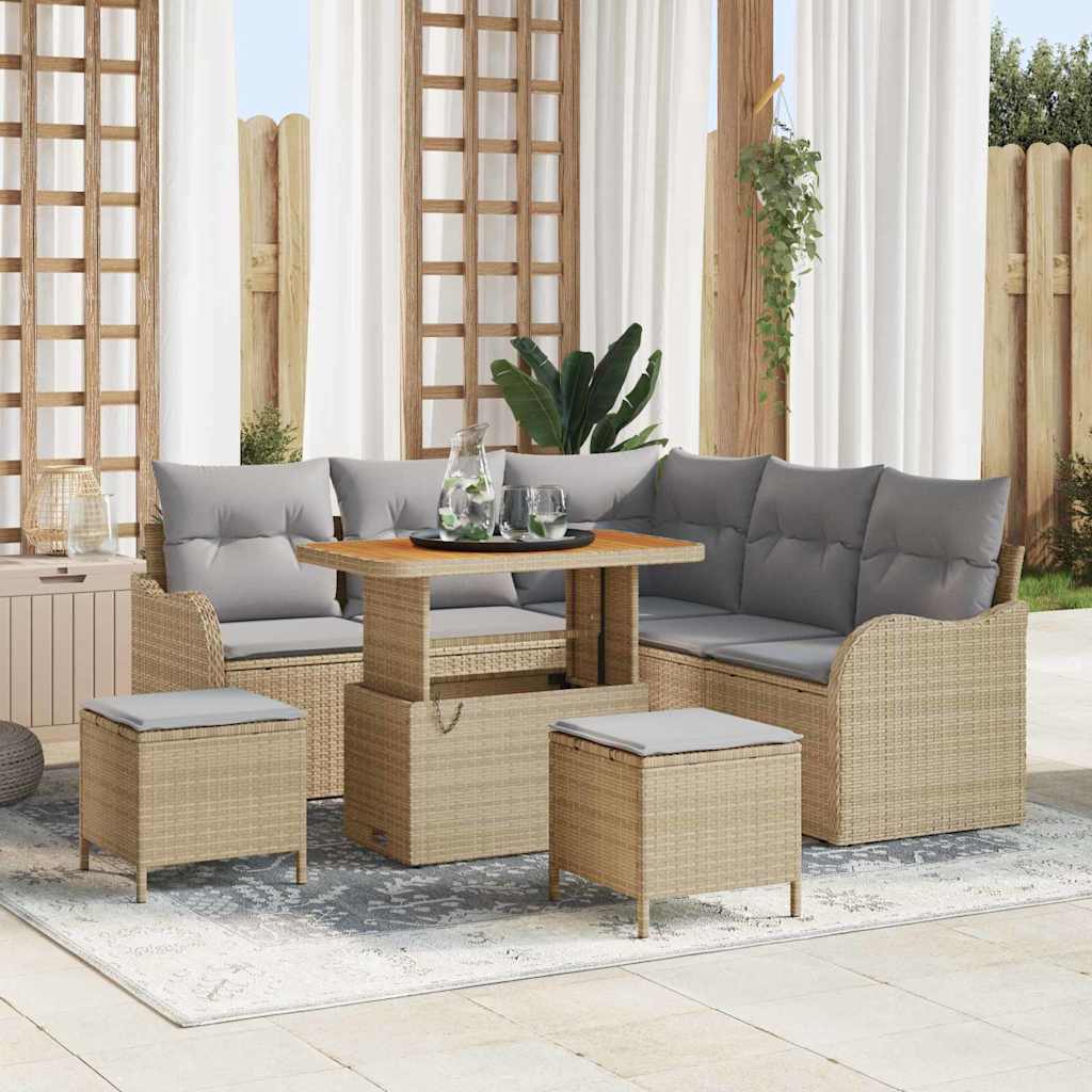 Gartensofa-set mit Kissen 8 pcs Beige Poly-Rattan