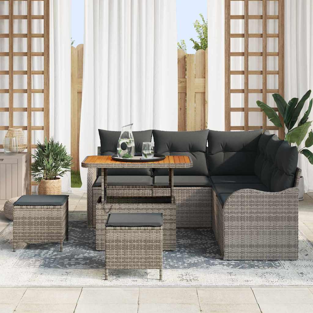 Gartensofa-set mit Kissen 8 pcs Grau Poly-Rattan