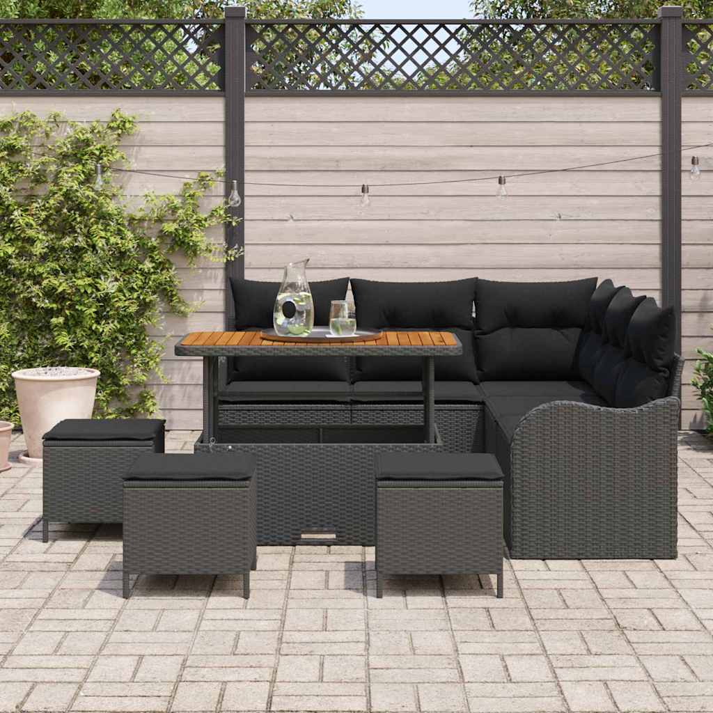 Gartensofa-set mit Kissen 9 pcs Schwarz Poly-Rattan
