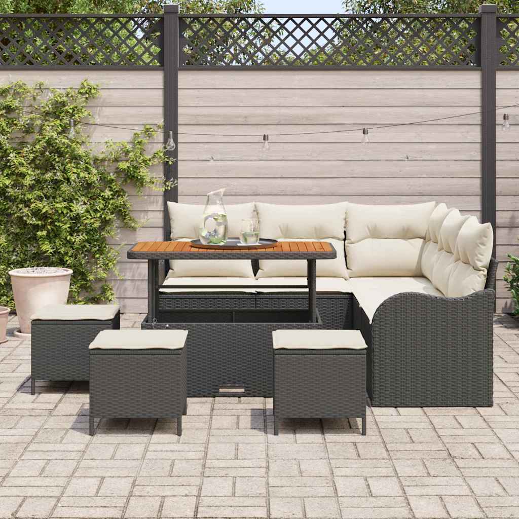 vidaXL Salon de jardin avec coussins 9 pcs Résine tressée noir