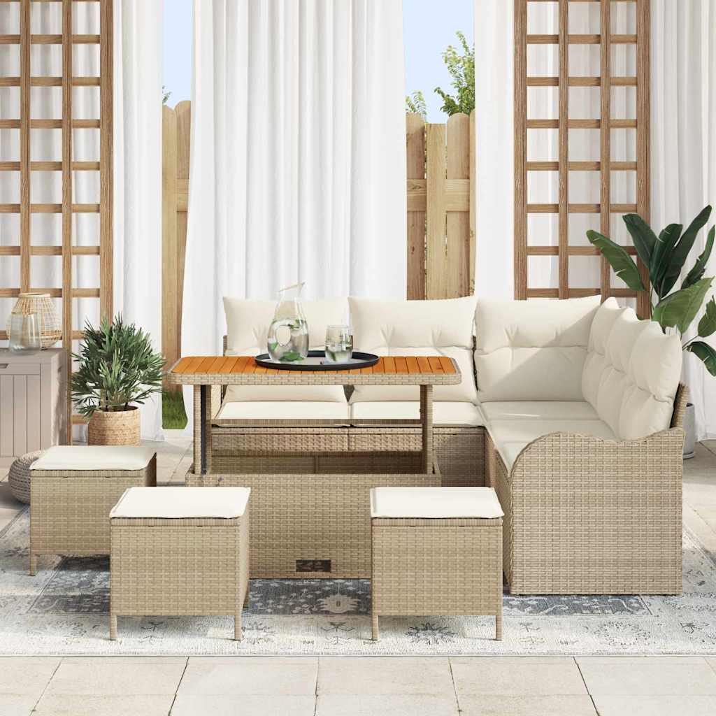 vidaXL Ensemble de canapés de jardin avec coussins 9 pcs Beige Résine tressée