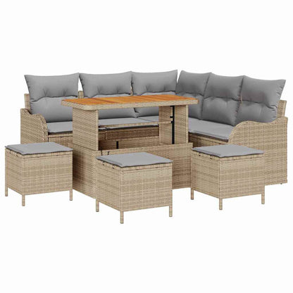 Gartensofa-set mit Kissen 9 pcs Beige Poly-Rattan