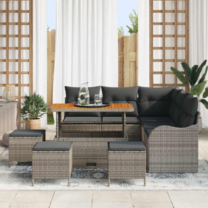 vidaXL Salon de jardin avec coussins 9 pcs Gris Résine tressée