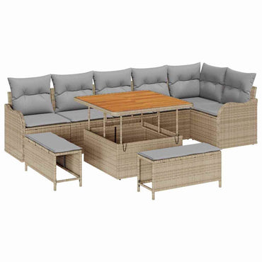 vidaXL Ensemble de canapés de jardin avec coussins 9 pcs Beige Résine tressée