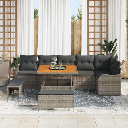 Gartensofa-set mit Kissen 9 pcs Grau Poly-Rattan