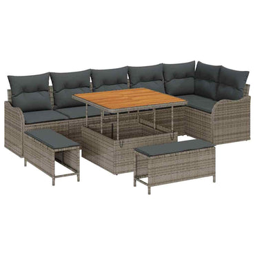 vidaXL Salon de jardin avec coussins 9 pcs Gris Résine tressée