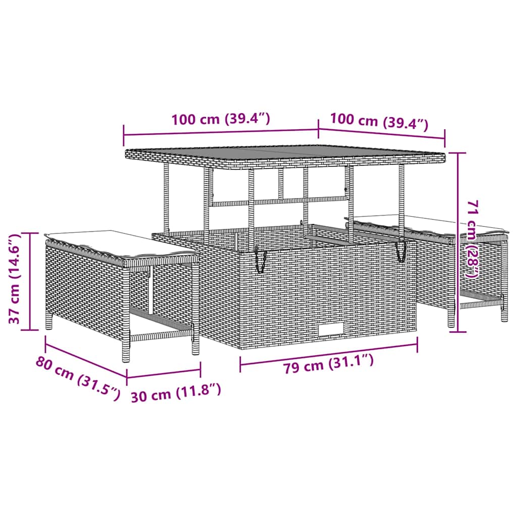 Gartensofa-set mit Kissen 9 pcs Grau Poly-Rattan