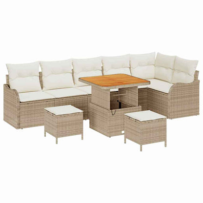 Gartensofa-set mit Kissen 9 pcs Beige Poly-Rattan