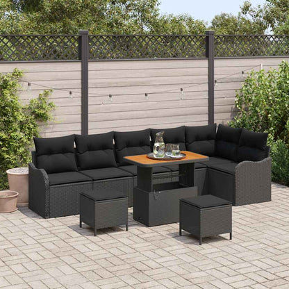 Gartensofa-set mit Kissen 9 pcs Schwarz Poly-Rattan