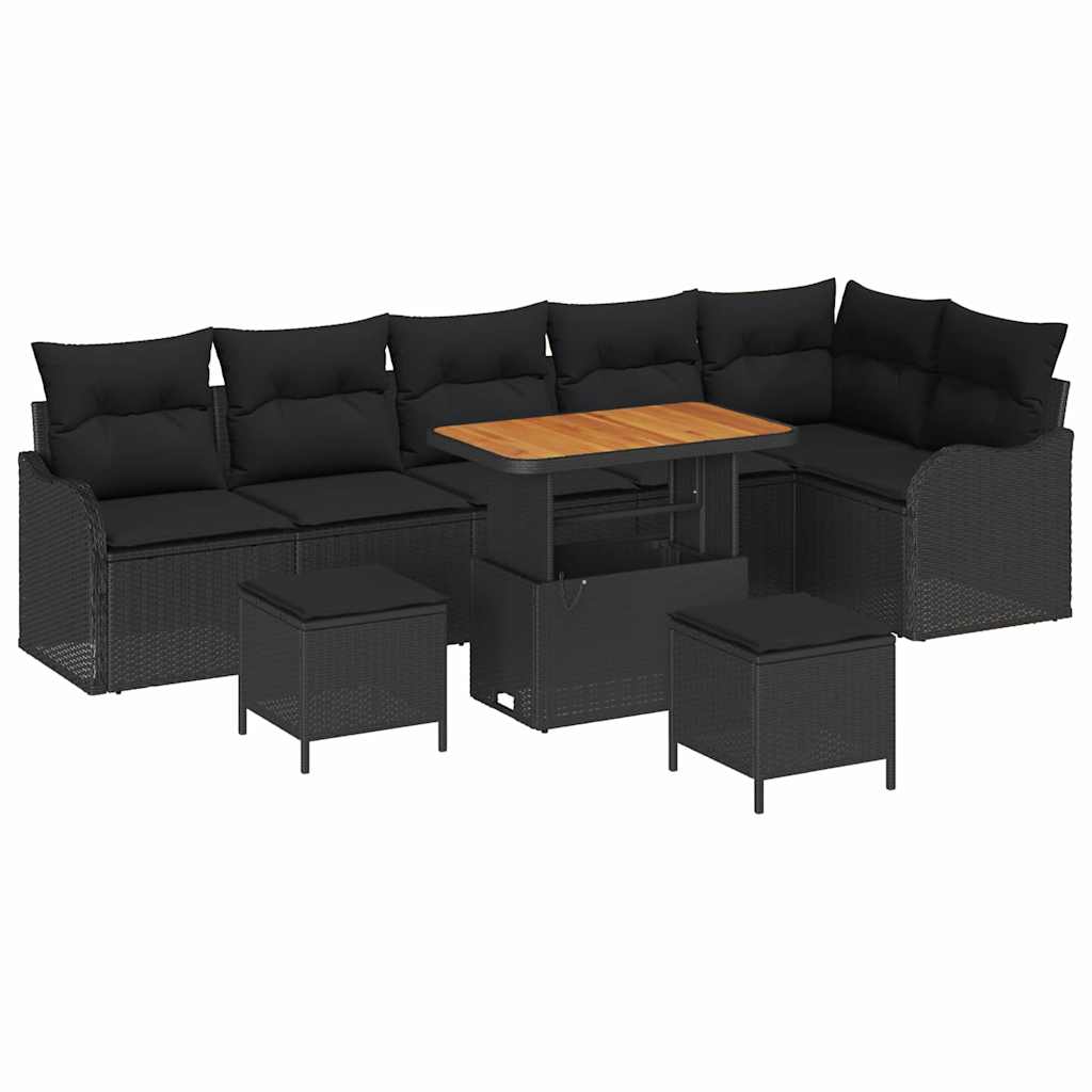Gartensofa-set mit Kissen 9 pcs Schwarz Poly-Rattan