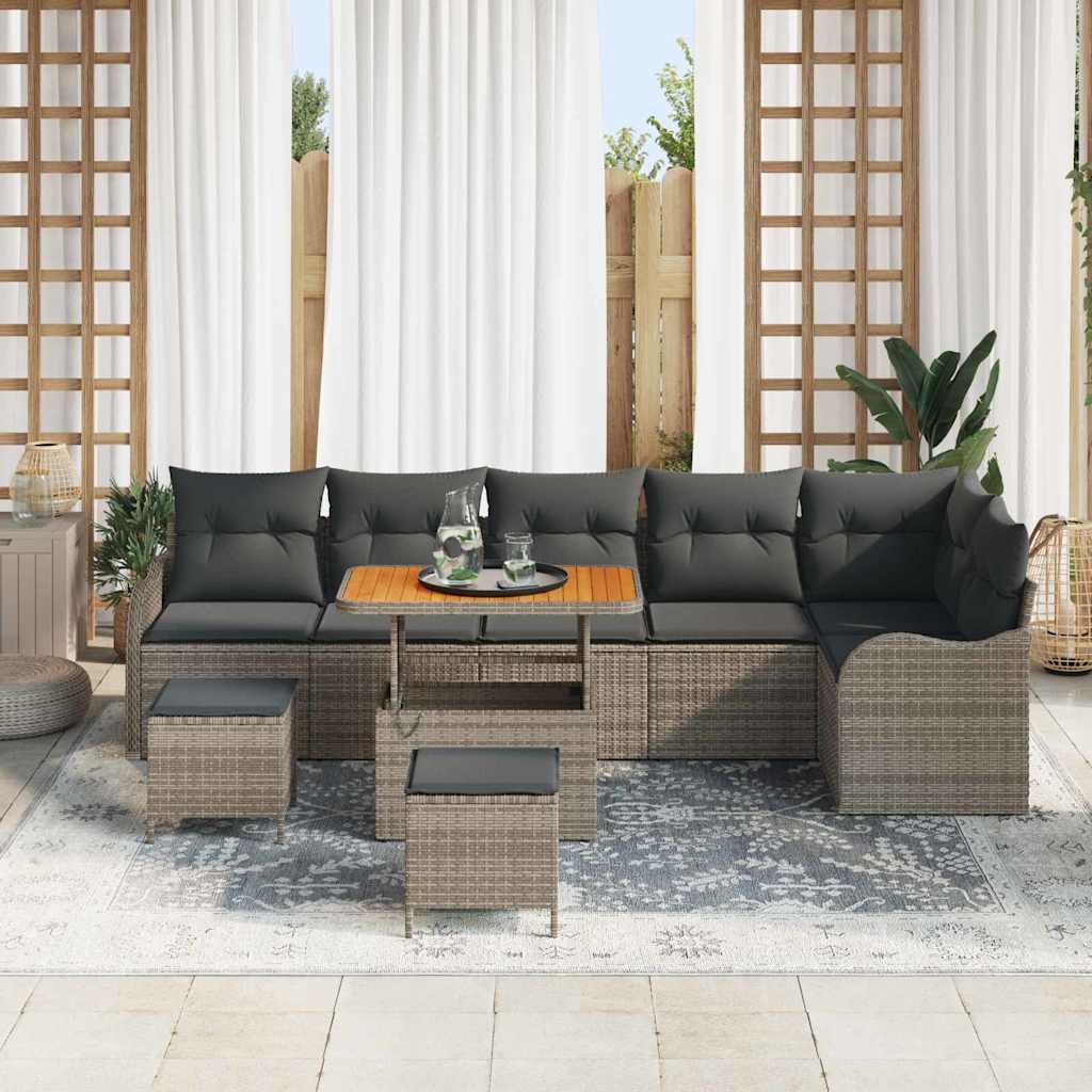 Gartensofa-set mit Kissen 9 pcs Grau Poly-Rattan