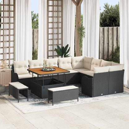 vidaXL Gartensofa-set mit Kissen 12 pcs Schwarz Poly-Rattan