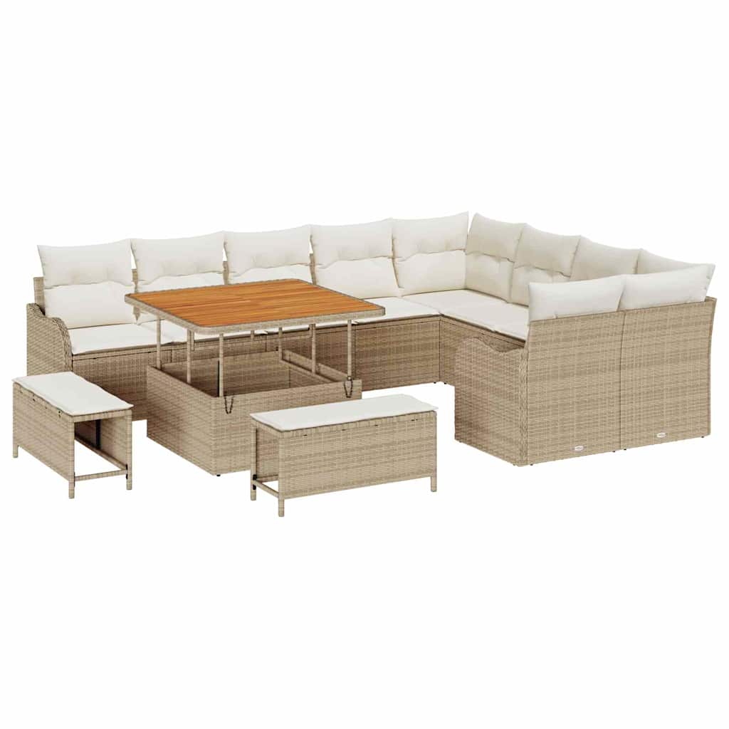 vidaXL Gartensofa-set mit Kissen 12 pcs Beige Poly-Rattan