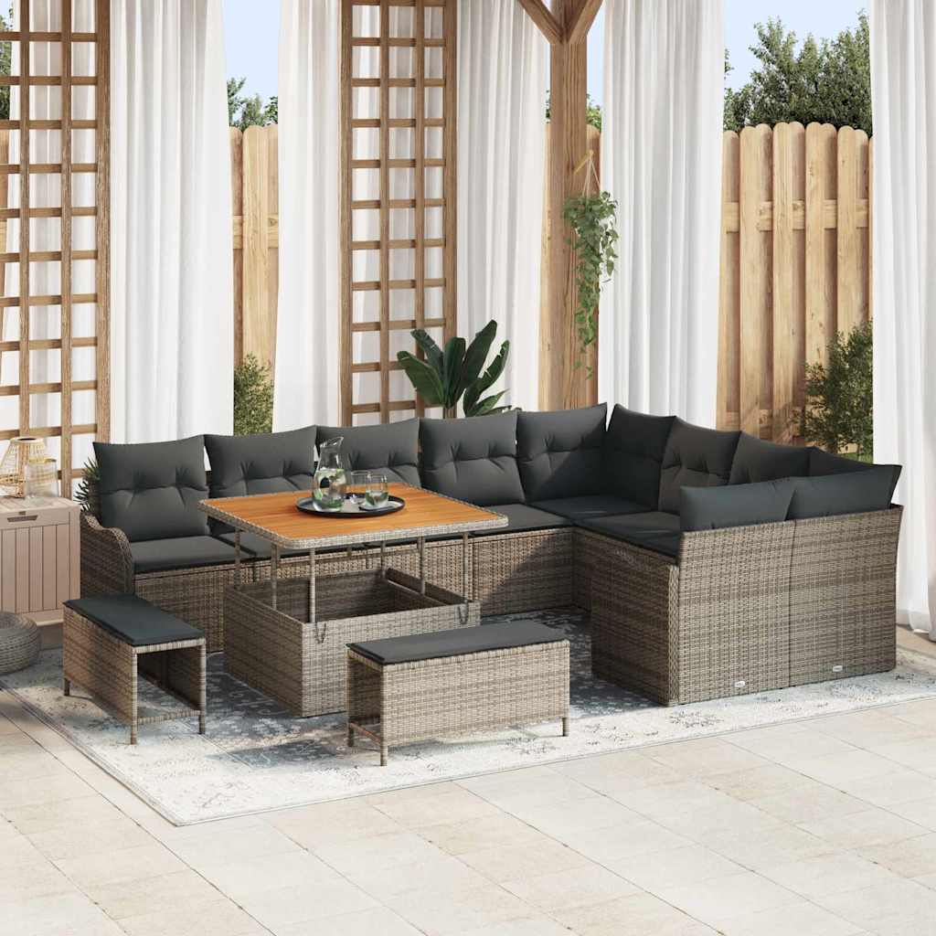 Gartensofa-set mit Kissen 12 pcs Grau Poly-Rattan