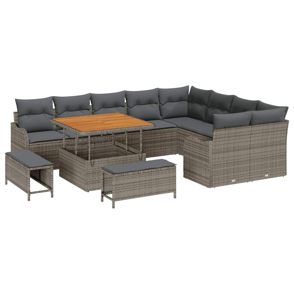 Gartensofa-set mit Kissen 12 pcs Grau Poly-Rattan