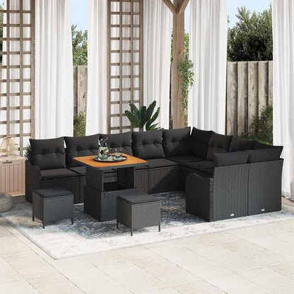 Gartensofa-set mit Kissen 12 pcs Schwarz Poly-Rattan