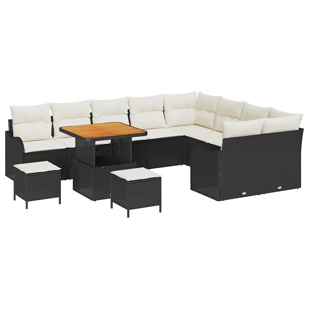 Gartensofa-set mit Kissen 12 pcs Schwarz Poly-Rattan