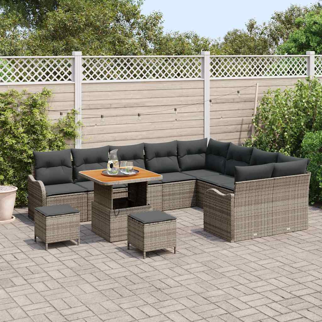 Gartensofa-set mit Kissen 12 pcs Grau Poly-Rattan