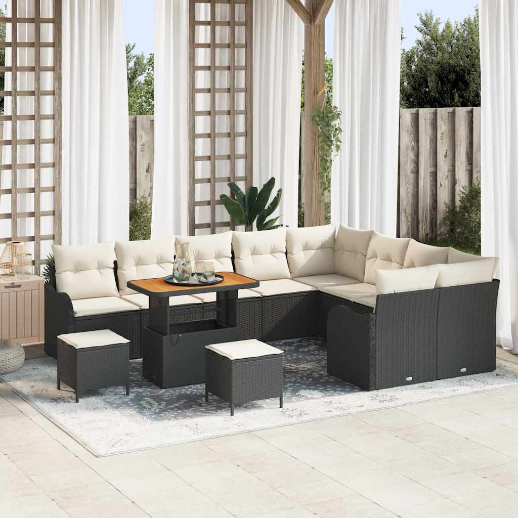 Gartensofa-set mit Kissen 12 pcs Schwarz Poly-Rattan