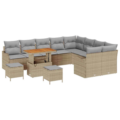 Gartensofa-set mit Kissen 12 pcs Beige Poly-Rattan