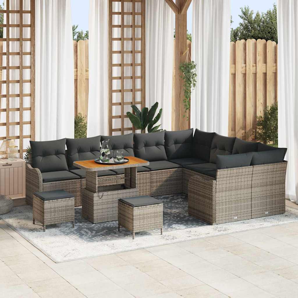 Gartensofa-set mit Kissen 12 pcs Grau Poly-Rattan