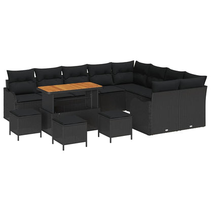 Gartensofa-set mit Kissen 13 pcs Schwarz Poly-Rattan