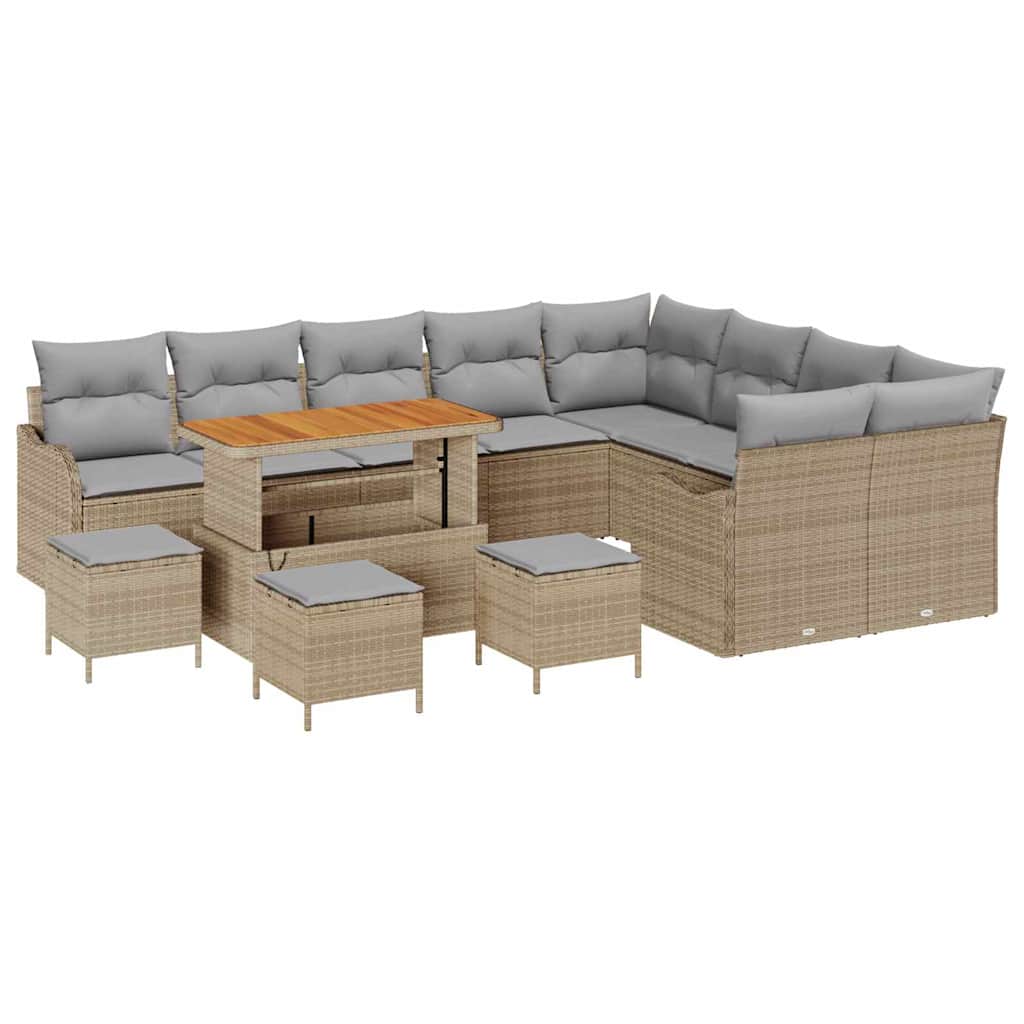 Gartensofa-set mit Kissen 13 pcs Beige Poly-Rattan