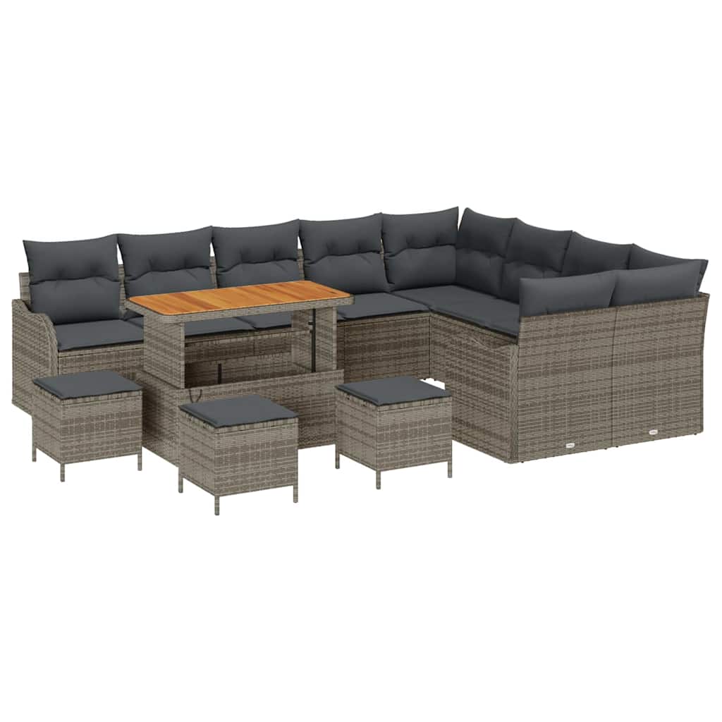 Gartensofa-set mit Kissen 13 pcs Grau Poly-Rattan