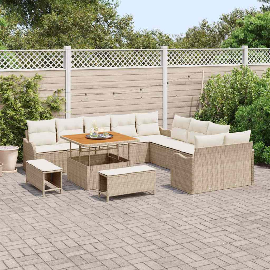 vidaXL Salon de jardin 13 pcs Beige résine tressée