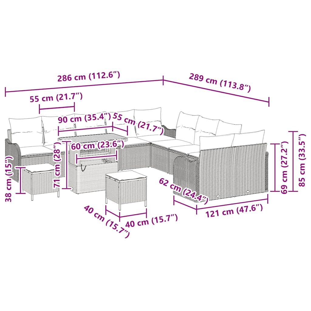Garten-Sofa-Set 13 pcs Grau Poly-Rattan