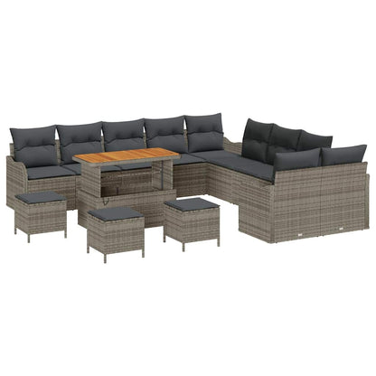 Garten-Sofa-Set 14 pcs Grau Poly-Rattan