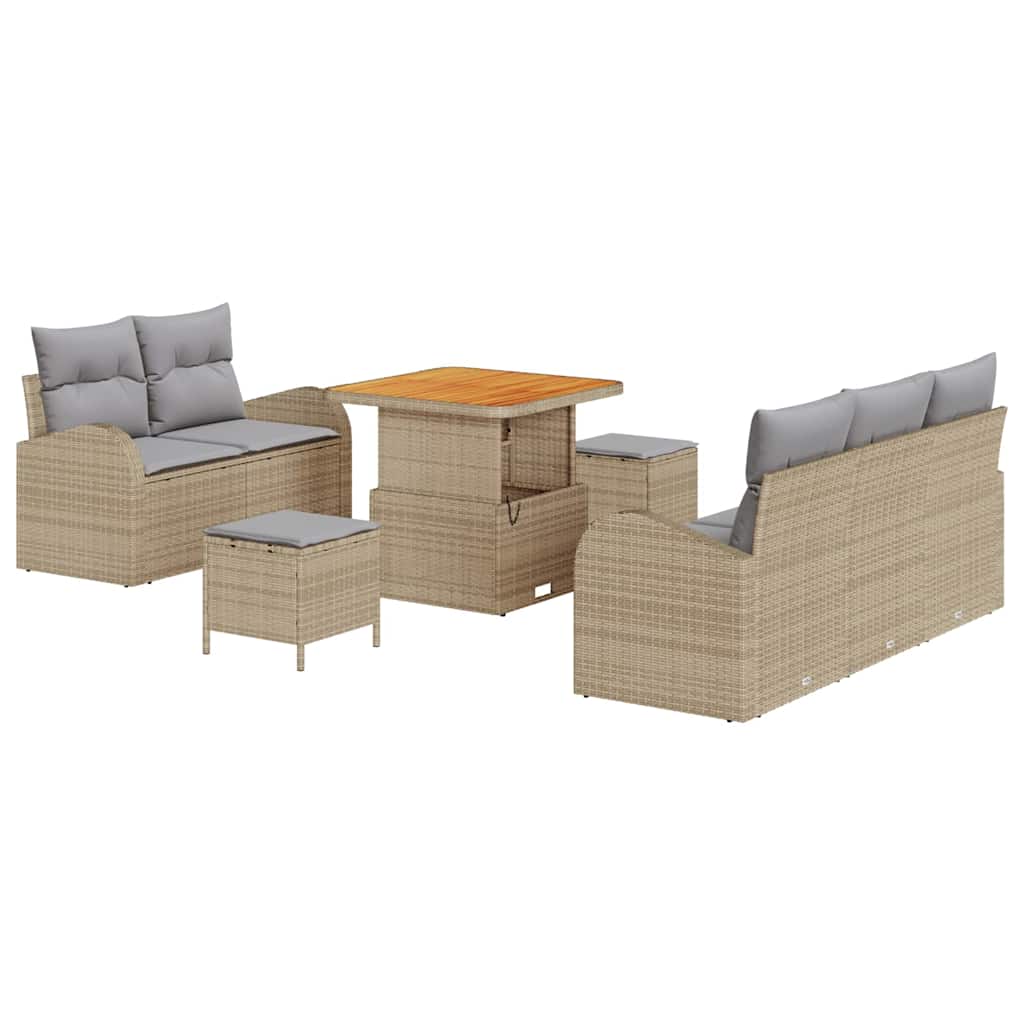 Gartensofa-set mit Kissen 8 pcs Beige Poly-Rattan
