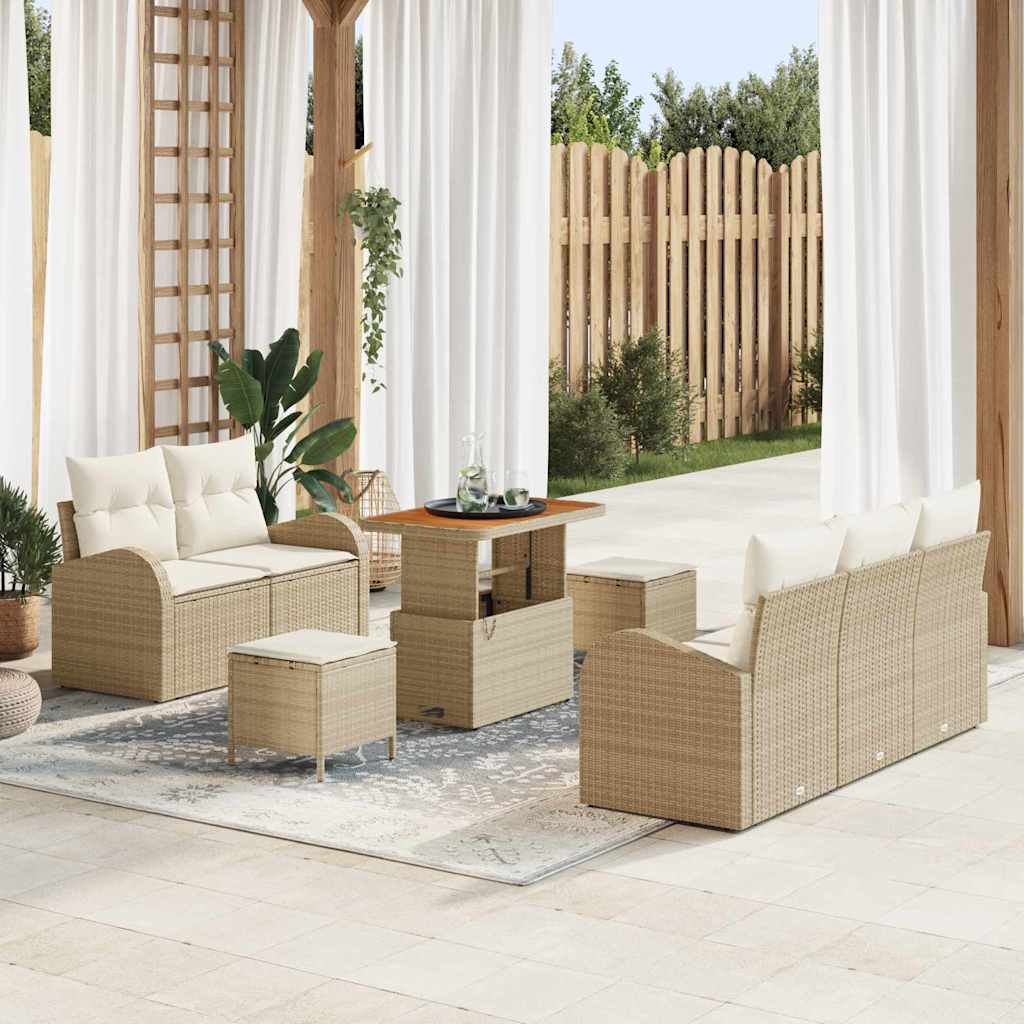 vidaXL Salon de jardin avec coussins 8 pcs Beige Résine tressée