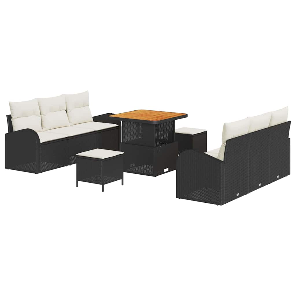 Gartensofa-set mit Kissen 9 pcs Schwarz Poly-Rattan