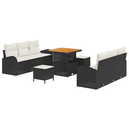 Gartensofa-set mit Kissen 9 pcs Schwarz Poly-Rattan