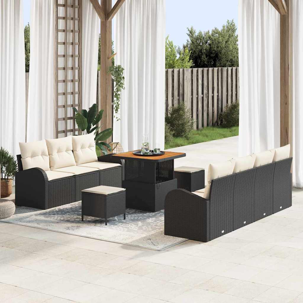 Gartensofa-set mit Kissen 10 pcs Schwarz Poly-Rattan