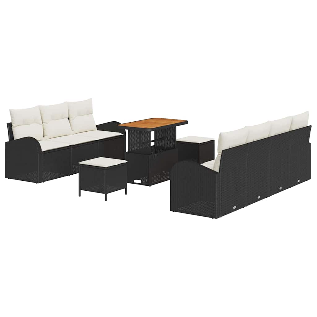 Gartensofa-set mit Kissen 10 pcs Schwarz Poly-Rattan