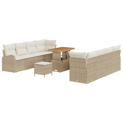 Gartensofa-set mit Kissen 11 pcs Beige Poly-Rattan