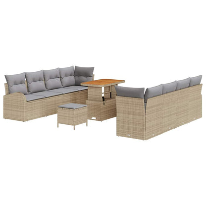 Gartensofa-set mit Kissen 11 pcs Beige Poly-Rattan