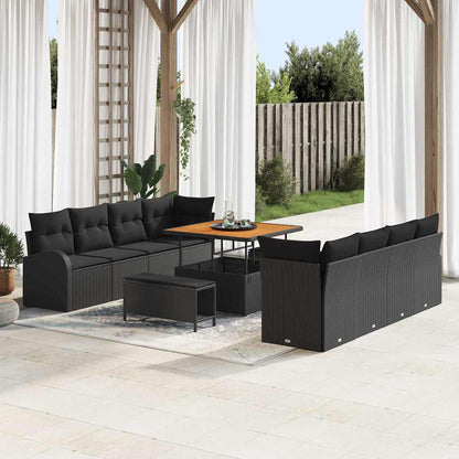 Gartensofa-set mit Kissen 11 pcs Schwarz Poly-Rattan