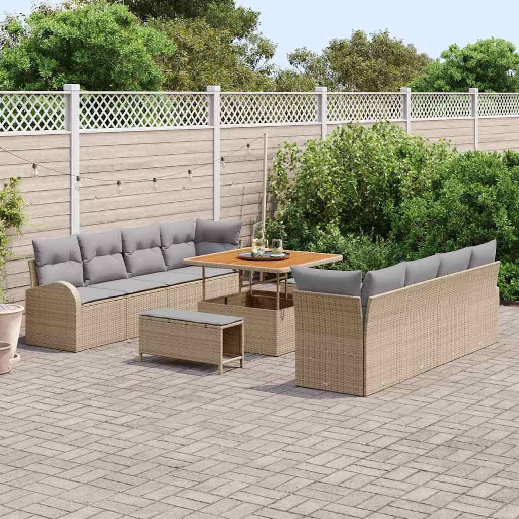 Gartensofa-set mit Kissen 11 pcs Beige Poly-Rattan